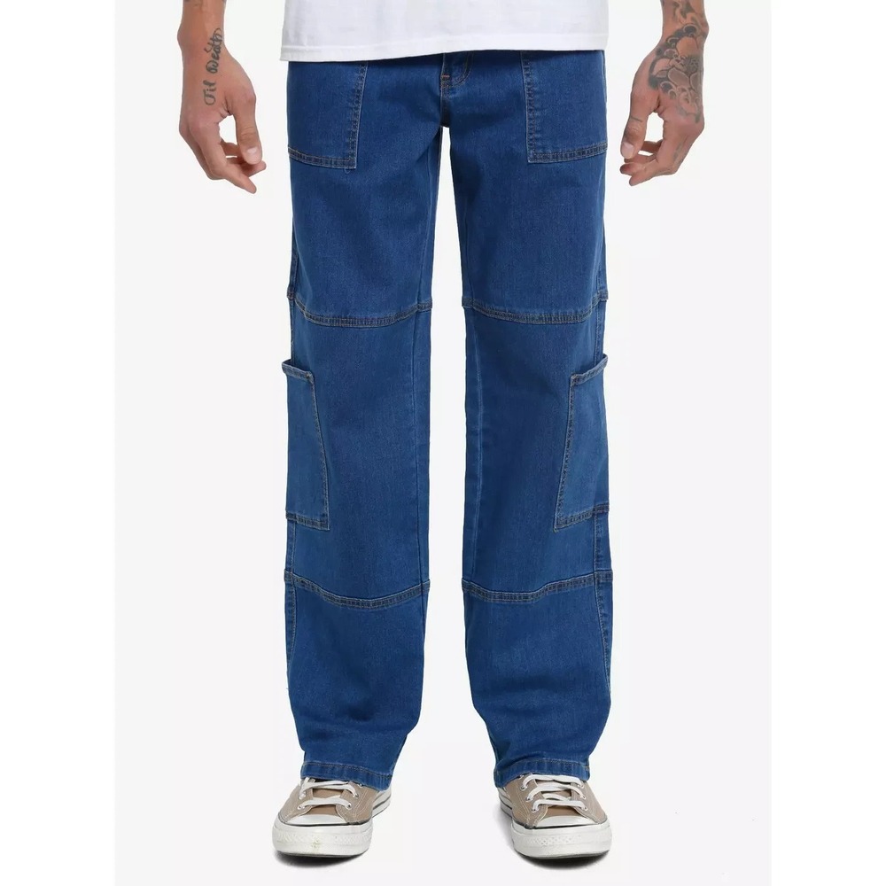 Hot Topic Straight Cargo Utility Denim Jeans Mens 30x30 Blue Stretch